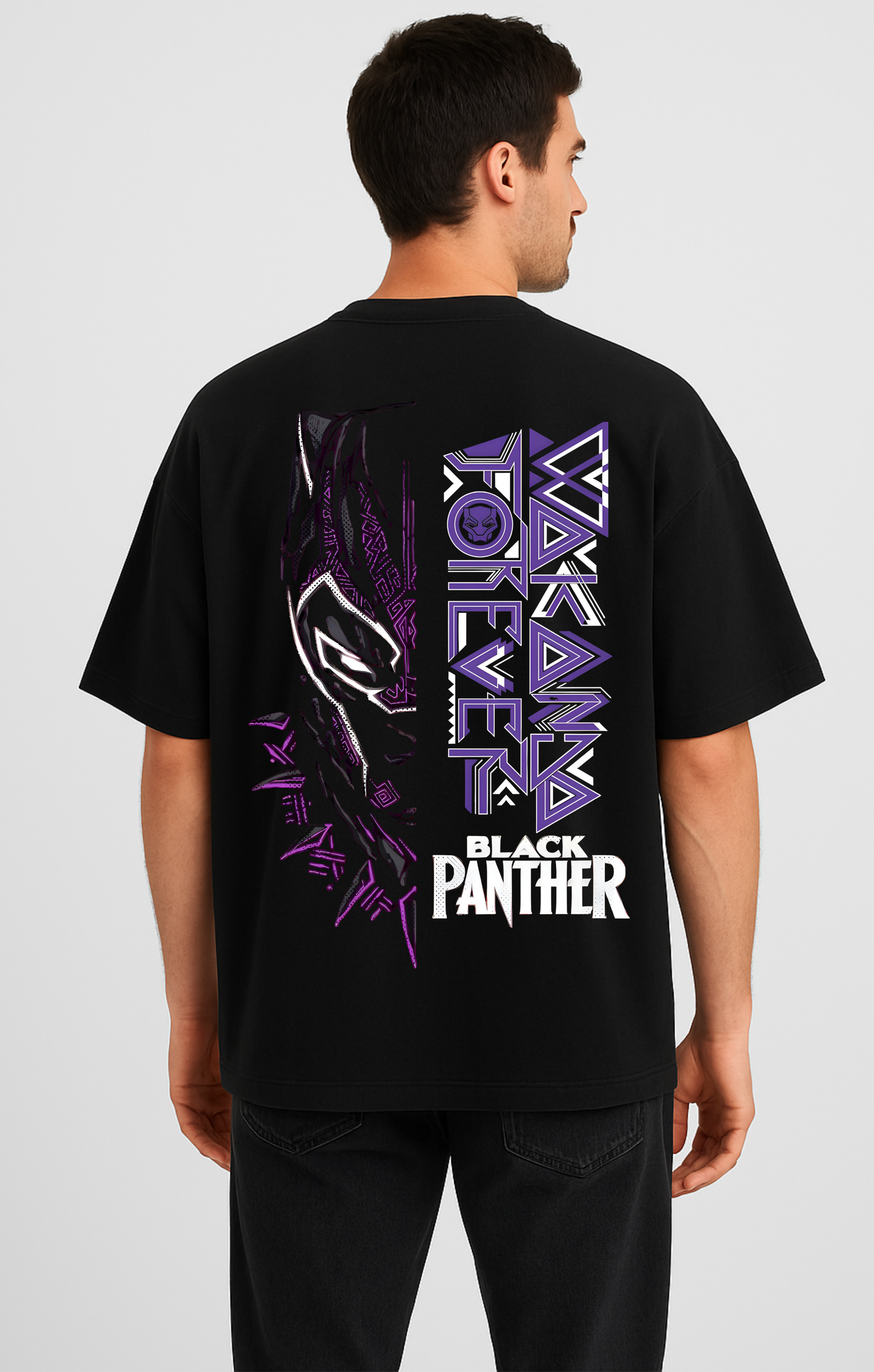 Men's Oversized Black Black Panther “Wakanda Forever” Graphic T-Shirt – 100% Premium French Terry Cotton (270 GSM)