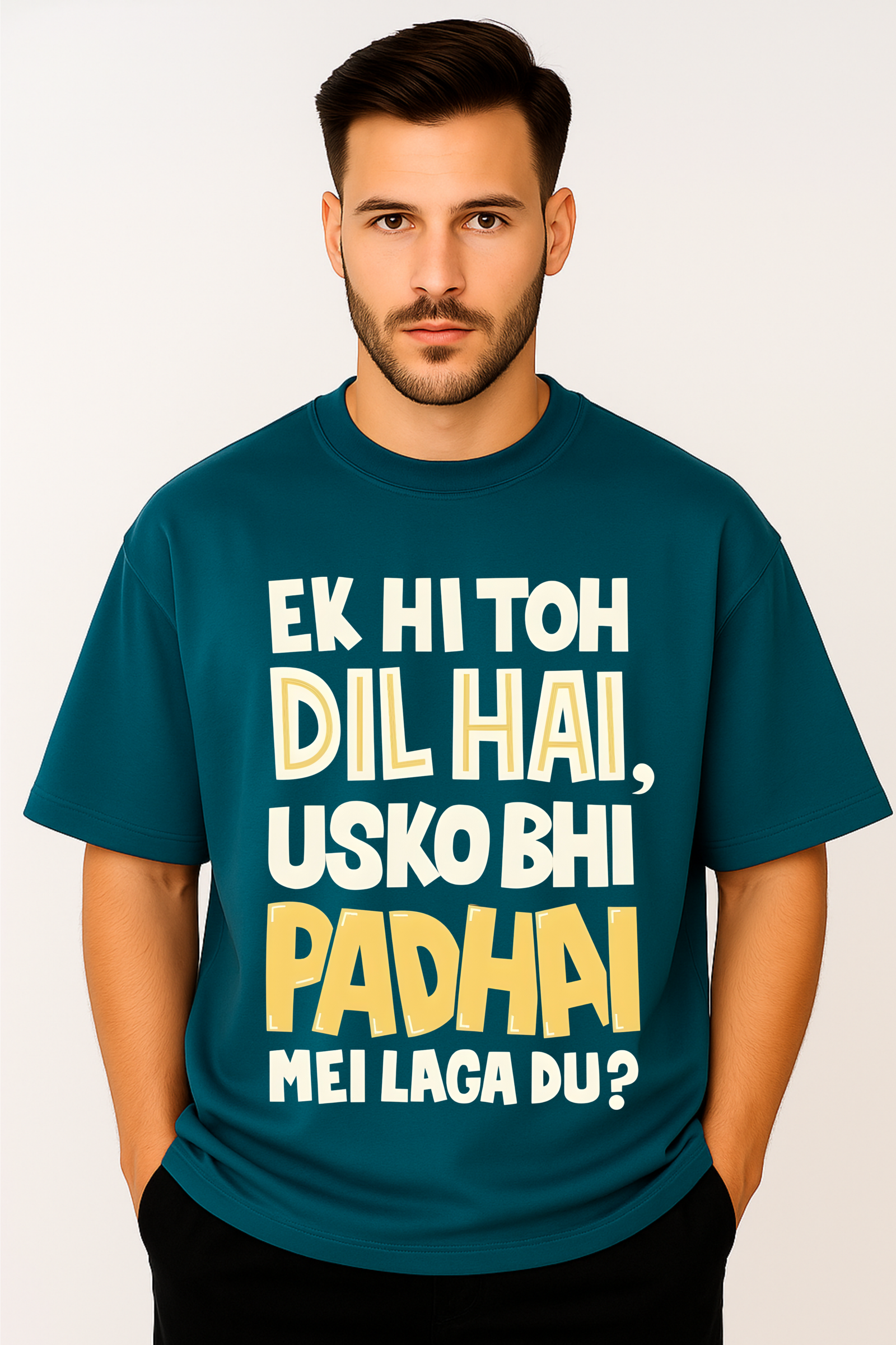 Men’s Oversized Peacock Blue Graphic T-Shirt – 100% Premium French Terry Cotton (270 GSM)