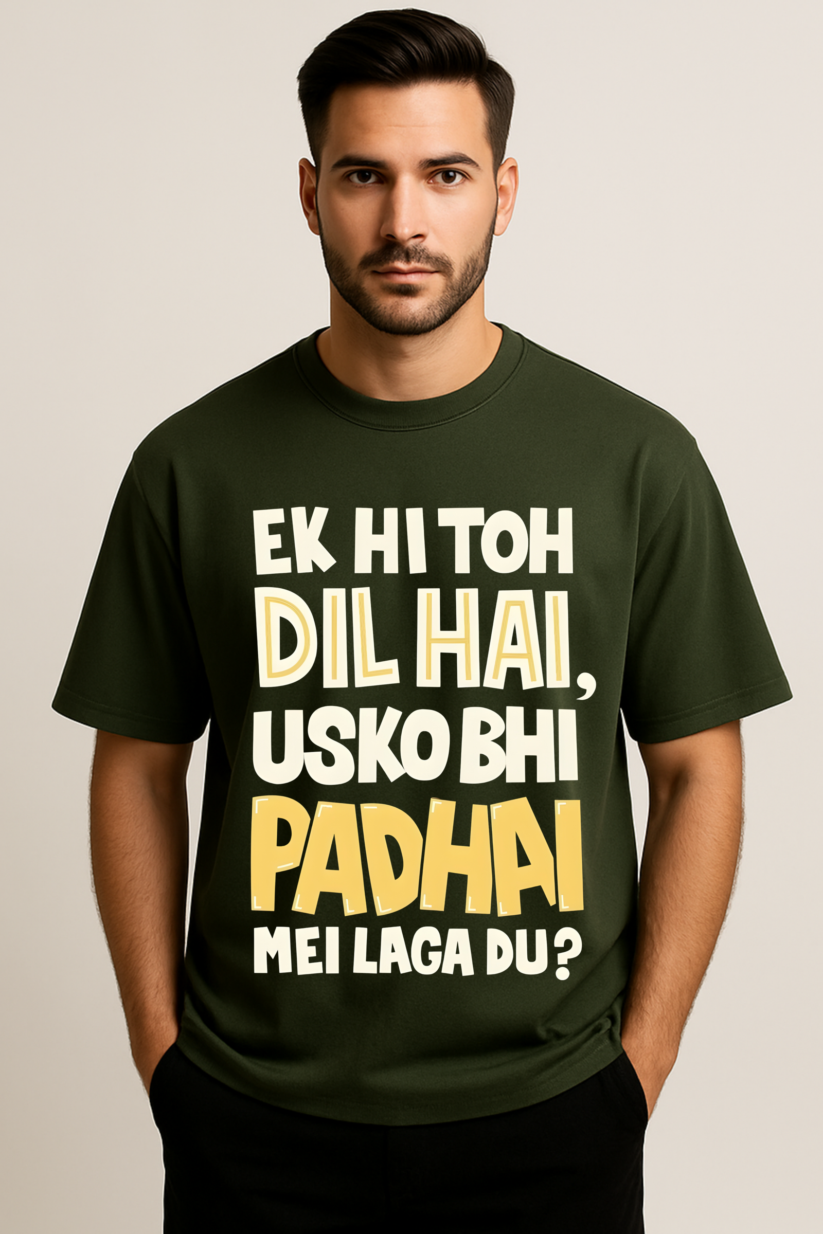 Men’s Oversized Olive Green Graphic T-Shirt – 100% Premium French Terry Cotton (270 GSM)
