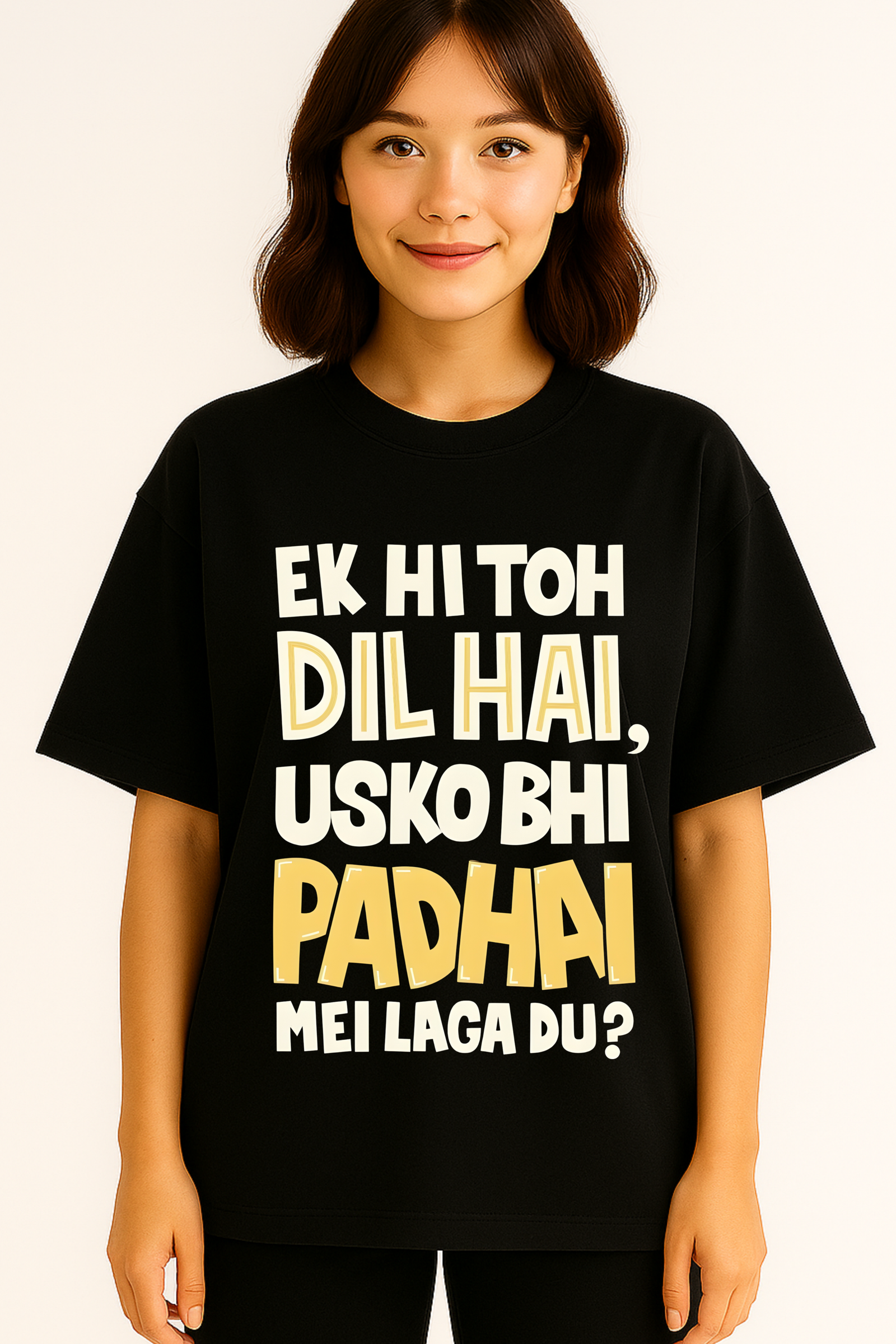 Women’s Oversized Black Graphic T-Shirt – 100% Premium French Terry Cotton (270 GSM)