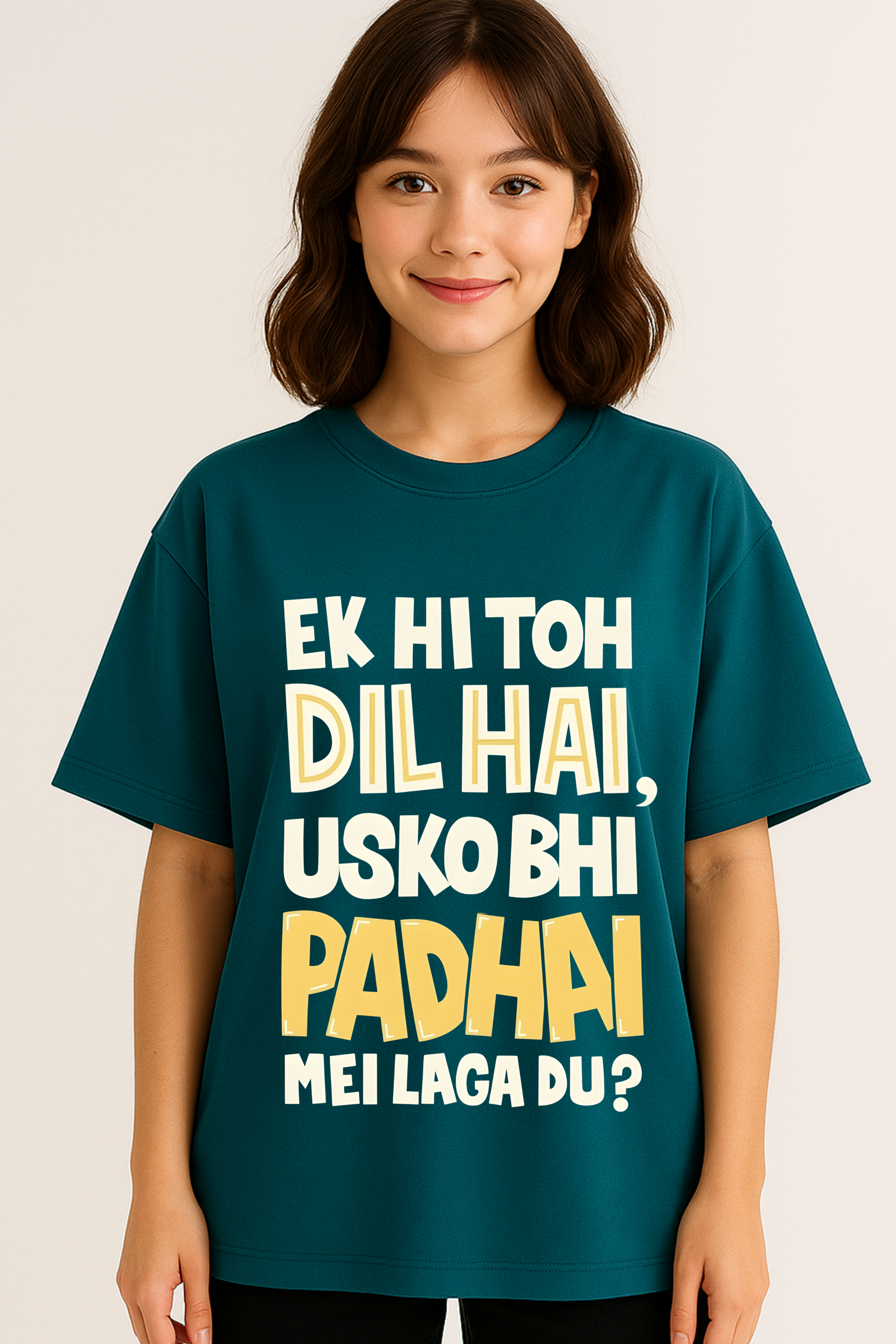 Women’s Oversized Peacock Blue Graphic T-Shirt – 100% Premium French Terry Cotton (270 GSM) (Copy)