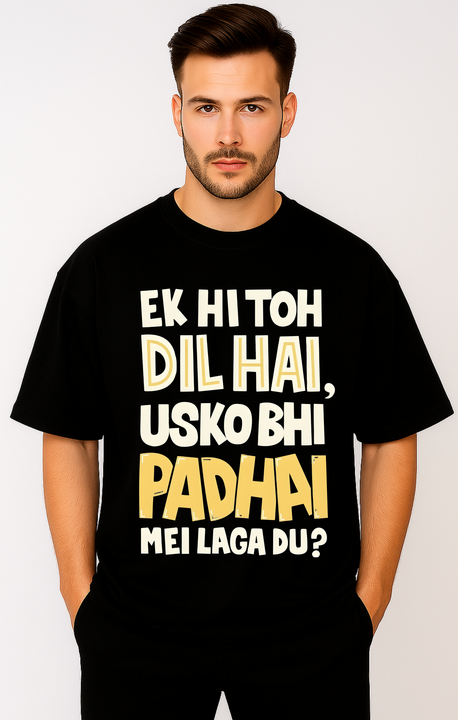 Men’s Oversized Black Graphic T-Shirt – 100% Premium French Terry Cotton (270 GSM)