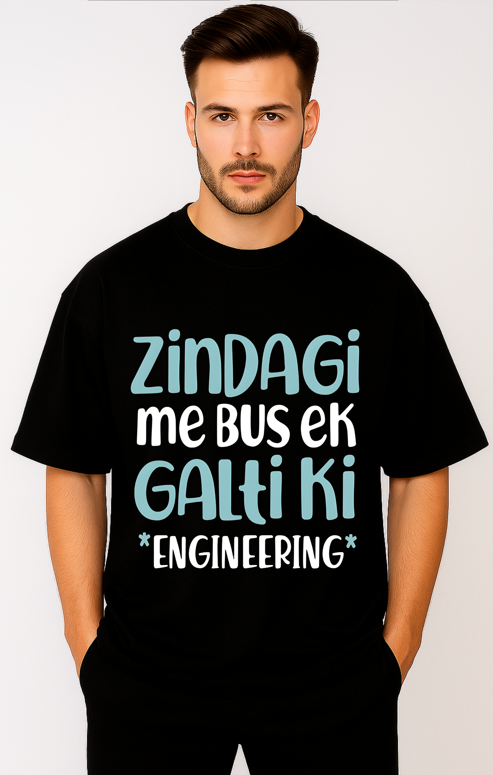 Men’s Oversized Black Graphic T-Shirt – 100% Premium French Terry Cotton (270 GSM)